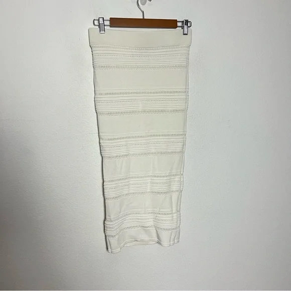 Torn by Ronny Kobo Pointelle Knit Bodycon Pencil Midi Skirt Ivory Size Medium - Picture 7 of 8
